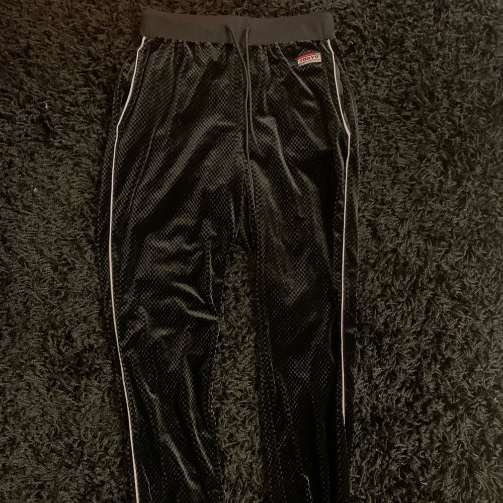 Black velvet joggers